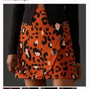 Anthropologie Orange Leopard Print Mini Skirt